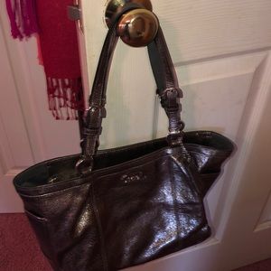 Metallic silver Coach tote